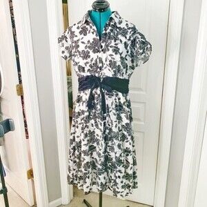 Sandra Darren Floral Tie Wide Waist Short Sleeve Casual Summer Party Dress